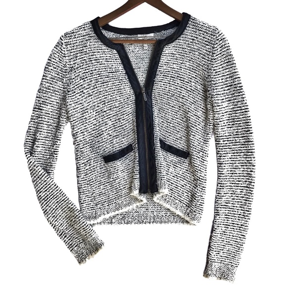 {Joie} Jacolyn Tweed Zip Jacket Goat Leather Trim